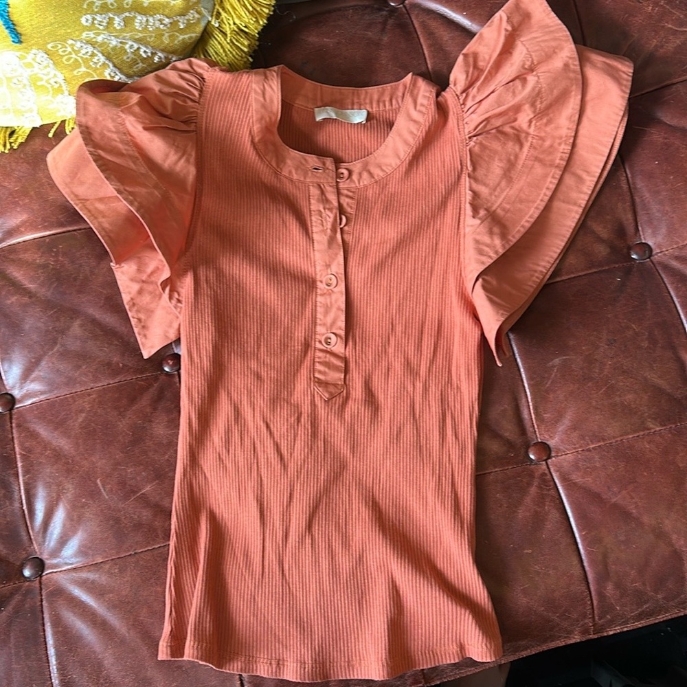 Women's Orange Ruffle Sleeve Top